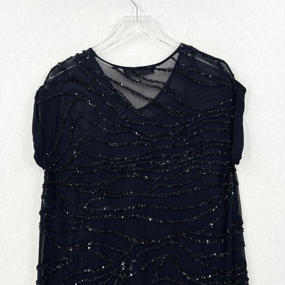 ALLSAINTS Ales Dress Womens US 2 Black Short Sleeve Sequin Embellished Shift - Picture 7 of 16